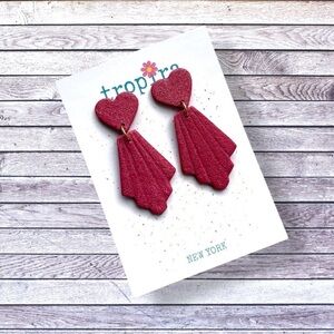 Heart Shape Elegant Burgundy Polymer Clay Earrings